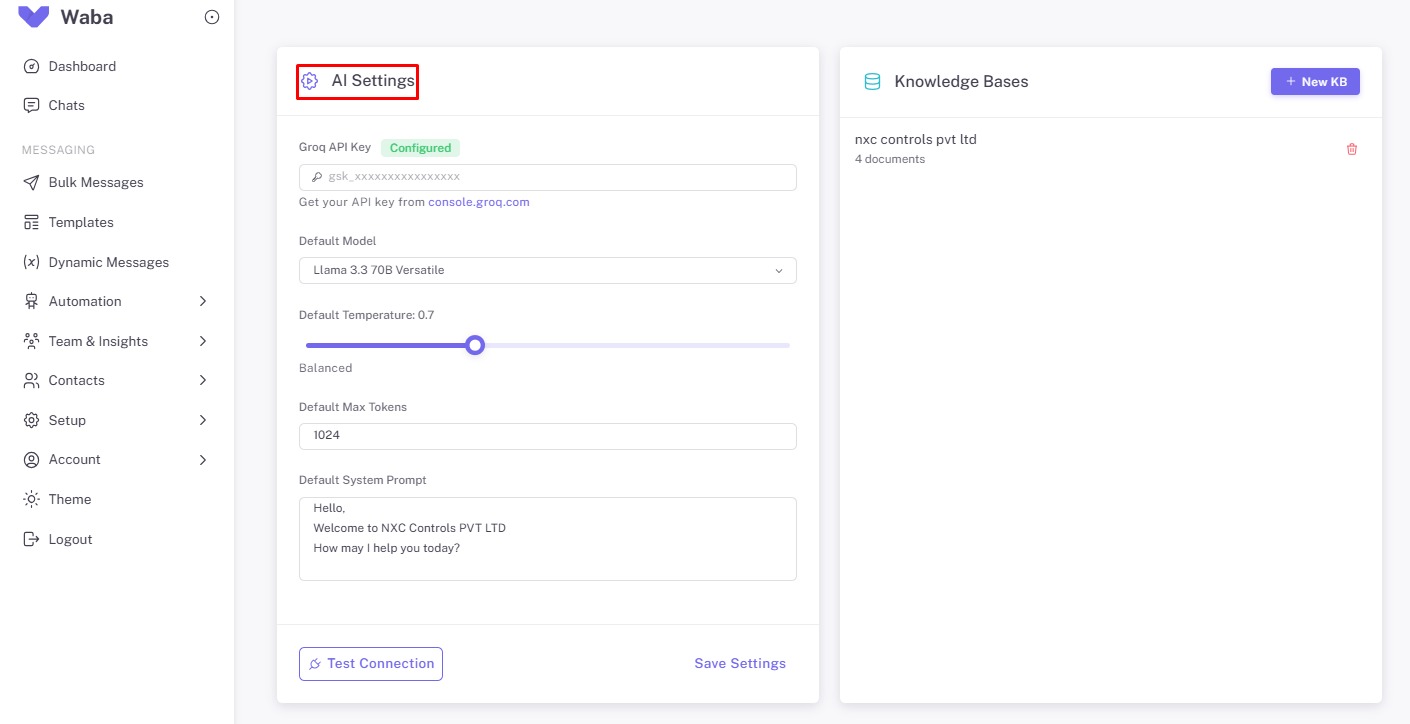 AI Bot — WhatsApp Business API Intelligent AI Chatbot with Knowledge Base