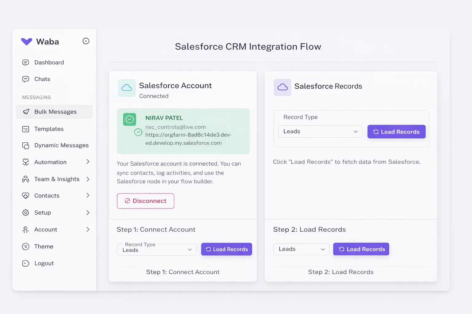 Salesforce CRM Integration — Sync Salesforce Leads & Contacts with WhatsApp Business API