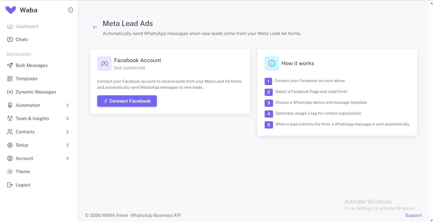 Meta Lead Ads — Automatically Send WhatsApp Business API Messages to Facebook Lead Ad Form Submissions
