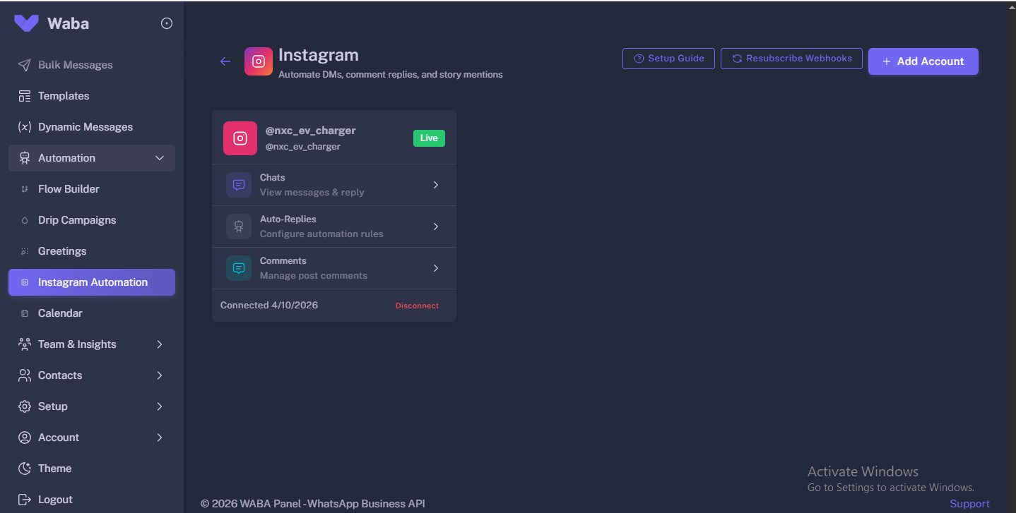 Instagram Automation — WhatsApp Business API Platform with Instagram DMs, Auto-Replies & Comment Management